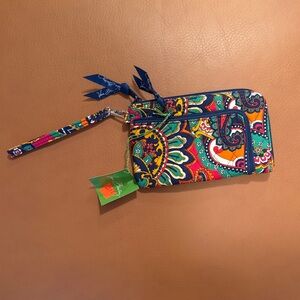 Vera Bradley Bright Paisley Quilted Wristlet in Teal, Pink & Orange